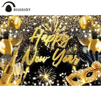 allenjoy happy new year backdrop family countdown shining champagne black gold balloons supplies decor background photo booth