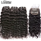 Глубокая волна человеческие волосы пряди с 5x5 HD Кружева Закрытие 30 дюйма вьющиеся пряди с фронтальной Lemoda Волосы Remy плетение волос для наращивания