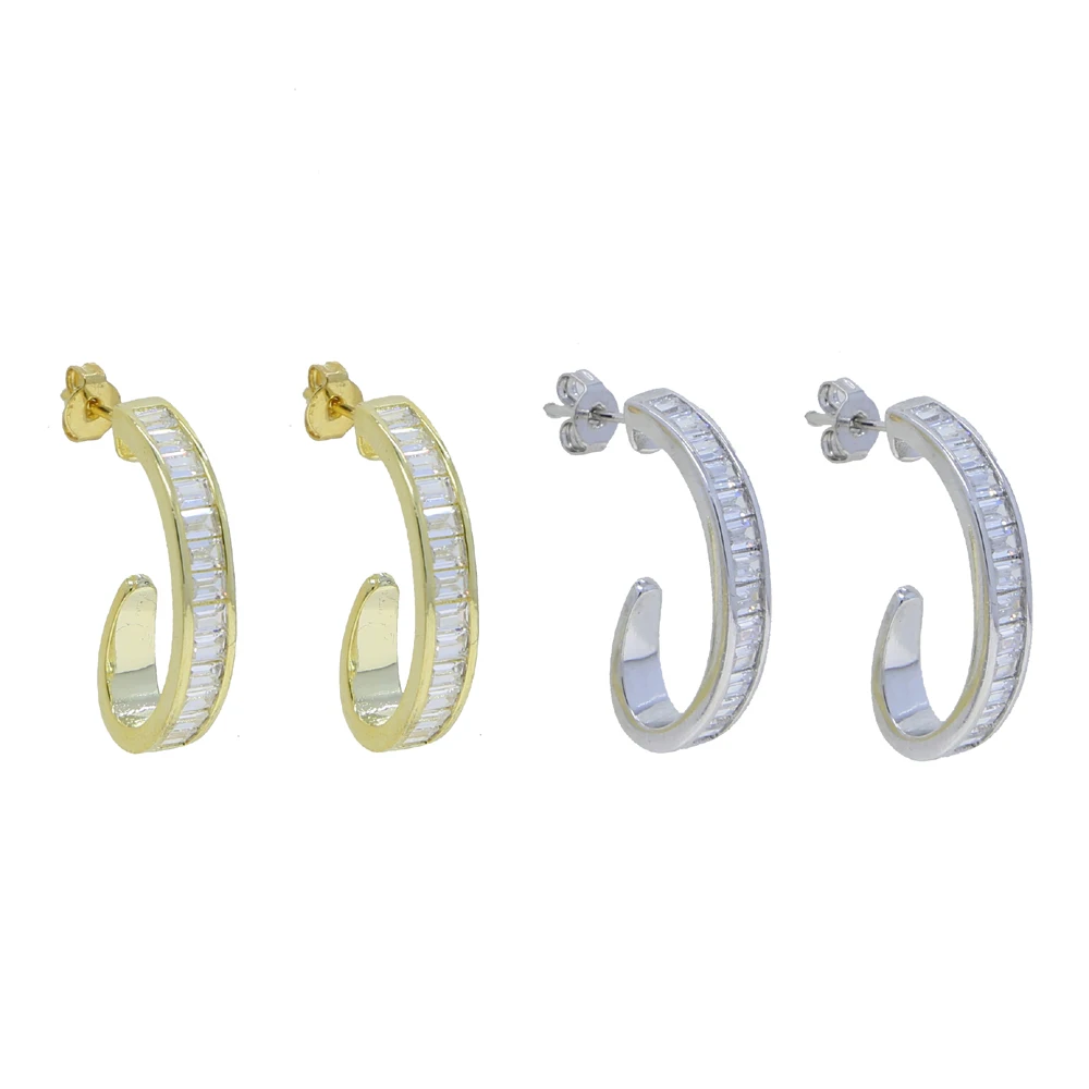 

Серьги геометрической формы с белым прозрачным багеттом и фианитами золотого цвета для женщин, украшенные сверкающими блестками и кубичес...