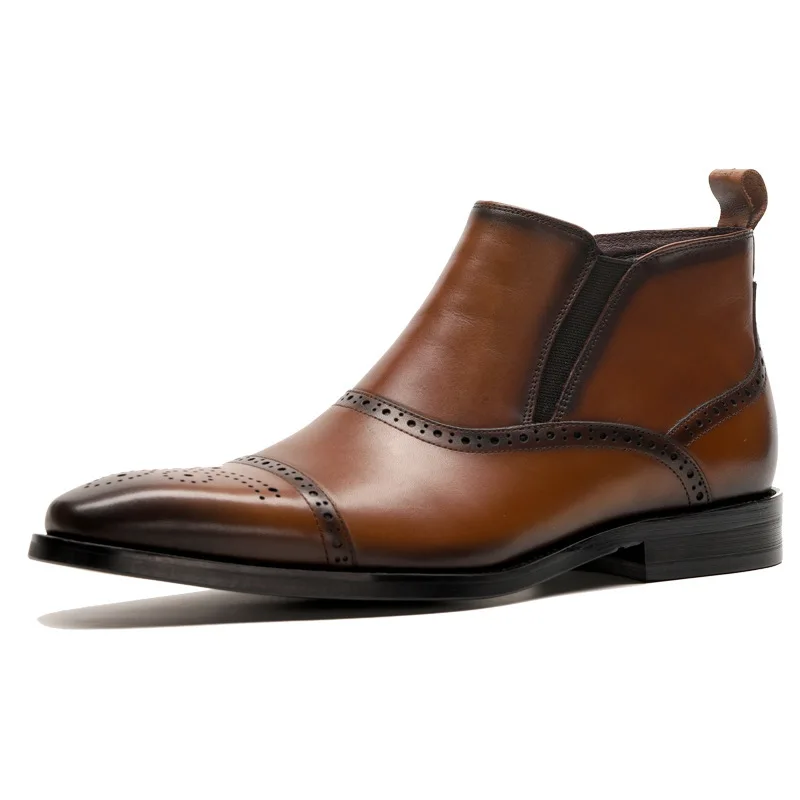 

patterns or designs on woodwork leather shoes of 2020 autumn winters pointed the Chelsea man boots shoes shoes men