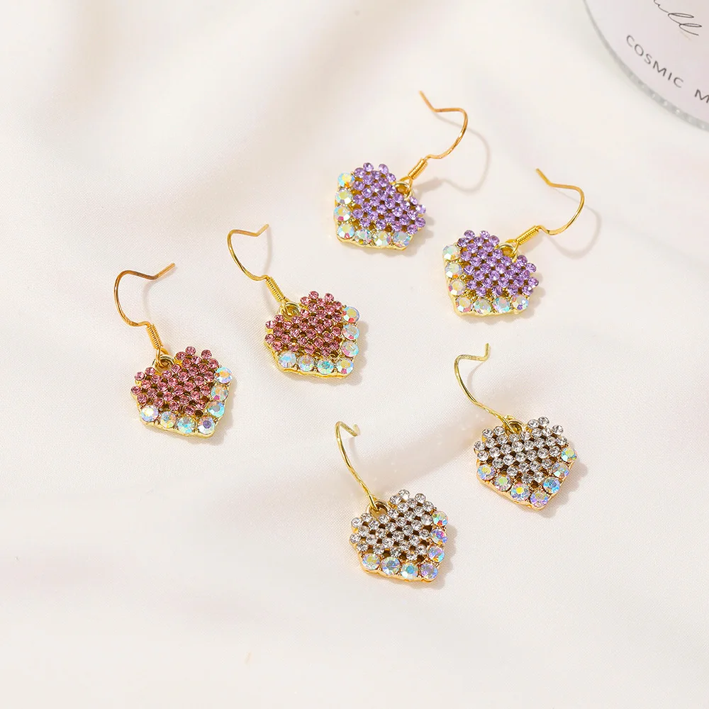 

New Sweet Heart-shaped Pendant Earrings Colorful Crystal Earrings Hook Earrings Shiny Earrings Jewelry Women's earrings