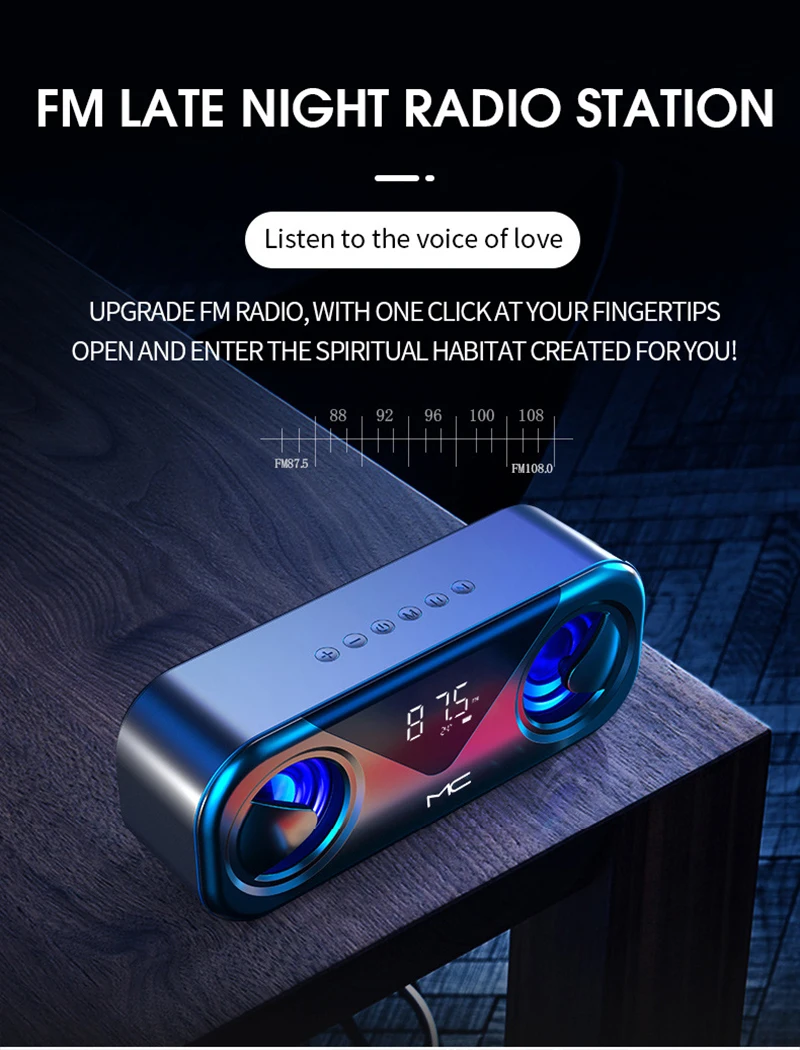 Портативный Bluetooth-динамик FM-радио двойной будильник температурный дисплей