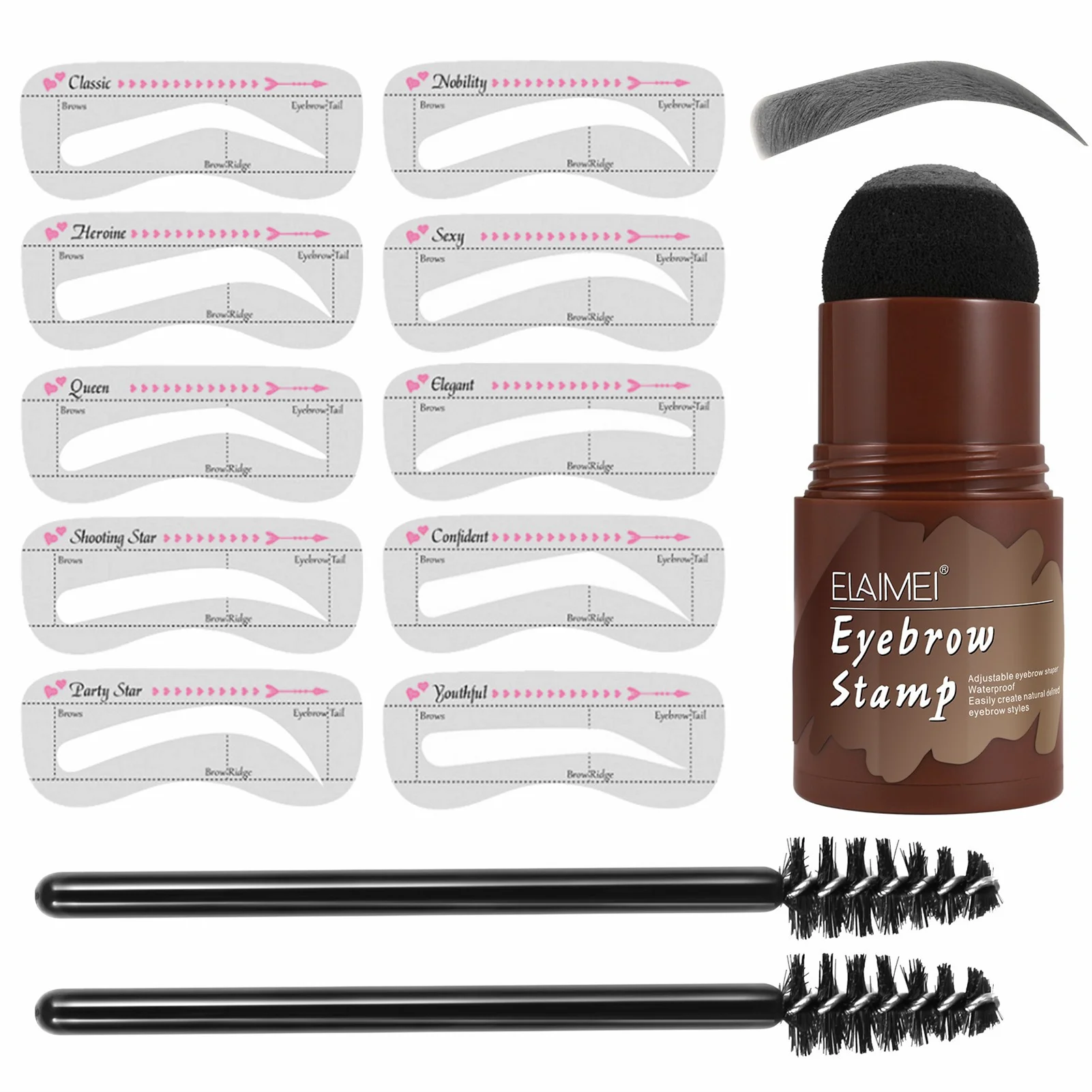 

Perfect EyeBrows Stencil & Stamp Kit with 2 Brushes One Step Long Lasting Shaping Kit Waterproof Natural Contouring Makeup Kit