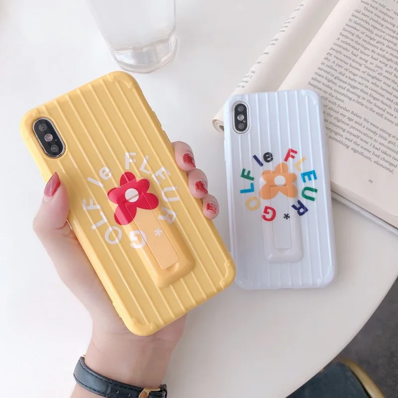 Cute Luggage Case white yellow flower bracket Cartoon Couple Phone Cover for iphone 6 6s Plus X XS XR Max 7 8 |