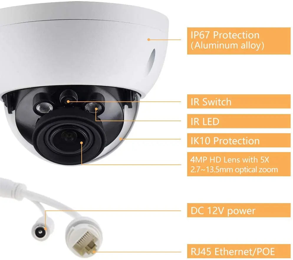 8 компл./упак. или более включая 8/9/10/12PCS IPC HDBW4433R ZS 4MP Vari Focus Camera + водонепроницаемая