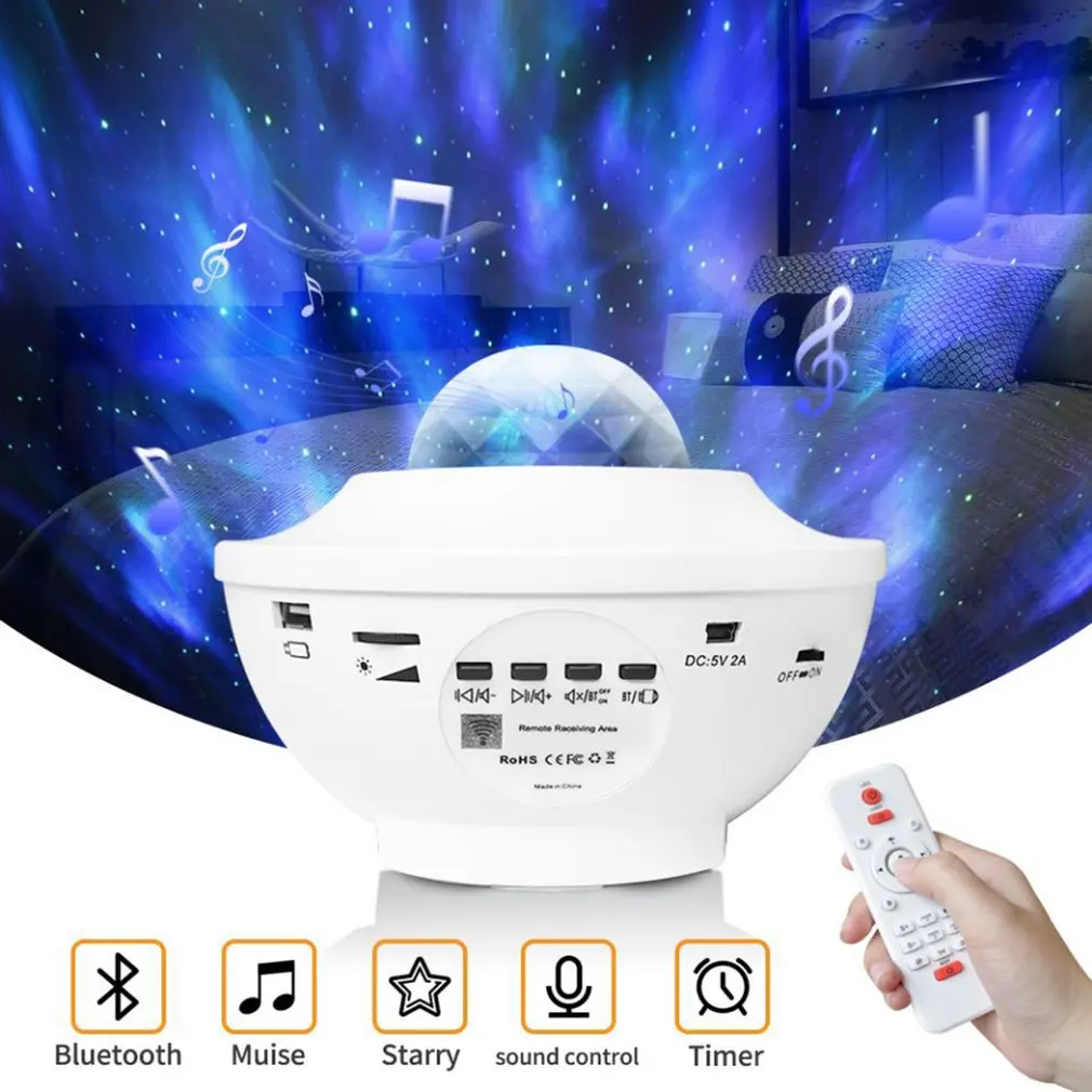 

New USB LED Star Night Light Music Starry Water Wave Projector Light Bluetooth Projector Sound-Activated Projector Light Decor