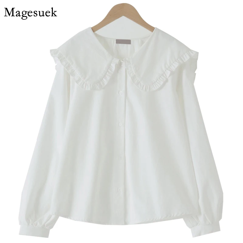 

Elegant Woman Blouses Tops Long Sleeve White Blouse Women Chic Turn-down Collar Vintage Cotton Shirt Female Femme Blusas 14836