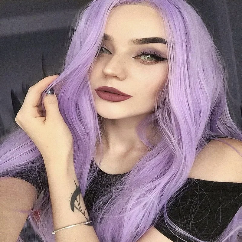 Melody Synthetic Lace Front Wigs Heat Resistant Bright Lilac Purple Long Natural Straight for Women Natural Looking Daily Wear