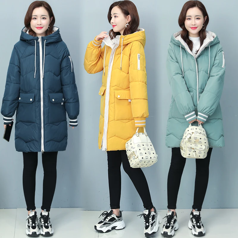 7 Colors Women Long Hooded Quilted Coat Winter Bubble Jackets Plus Size Puffer Down Warm Parkas Korean Casual Overcoat Female