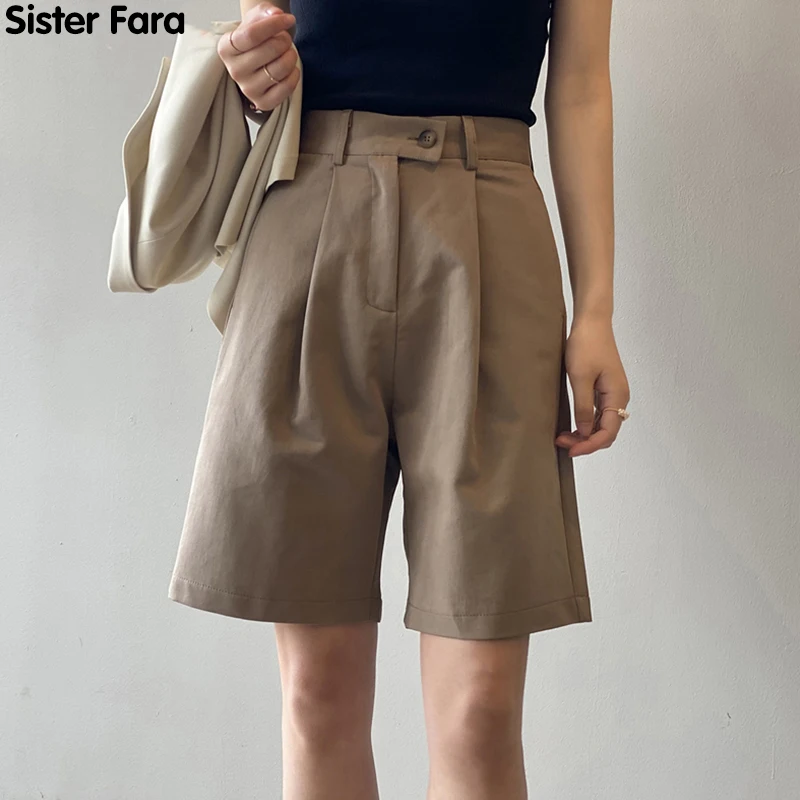 

Sister Fara New Summer Women's Shorts High Waist Pockets Wide Leg Shorts Spring Elegant Button Fly Loose Female Casual Shorts