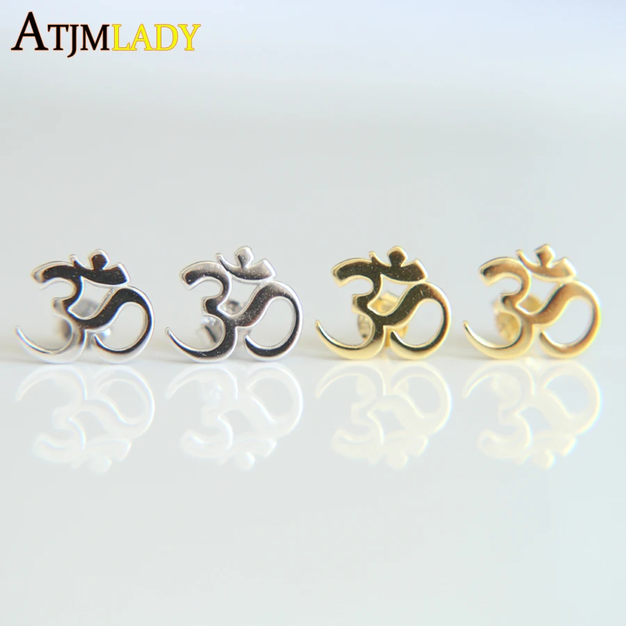 Серьги гвоздики из серебра 100% пробы с индийским символом|earrings earring|stud earringsstud earrings
