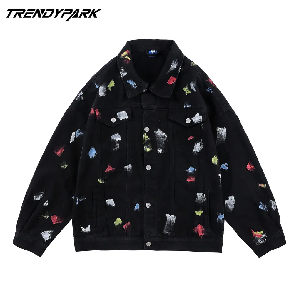 

Мужская джинсовая куртка с цветным принтом, винтажная однобортная куртка в стиле Харадзюку, верхняя одежда, весна-осень 2021