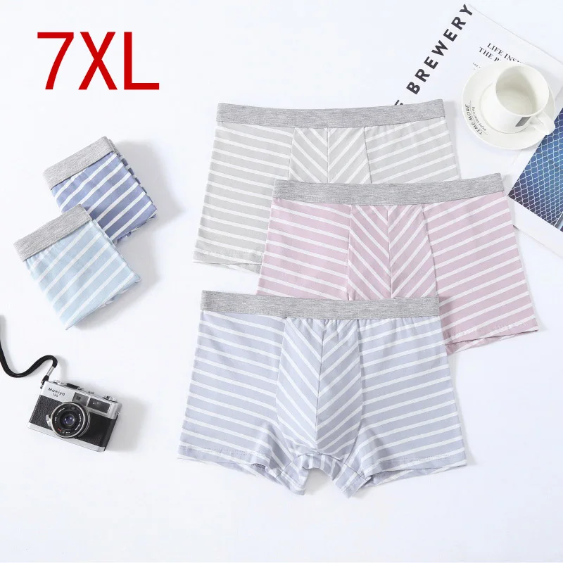 7XL-XL 5PCS/lot Plus Men Underwear Male boxer  Panties Shorts Men's Cotton Striped Underpants Breathable Man boxers Large Size