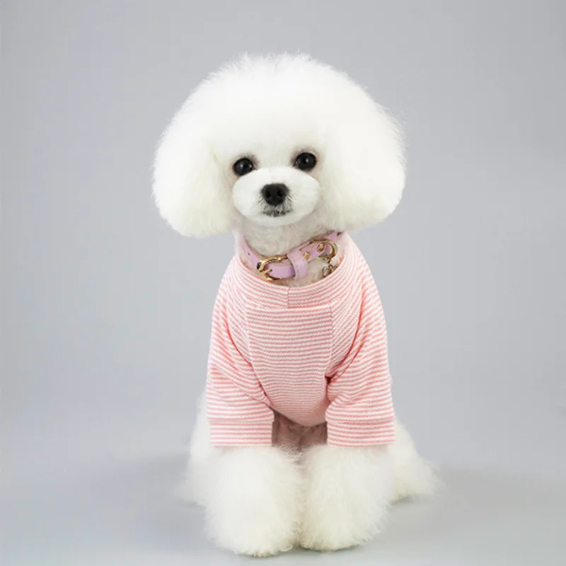 Хлопковая теплая одежда для собак полосатая футболка маленьких питомцев щенков