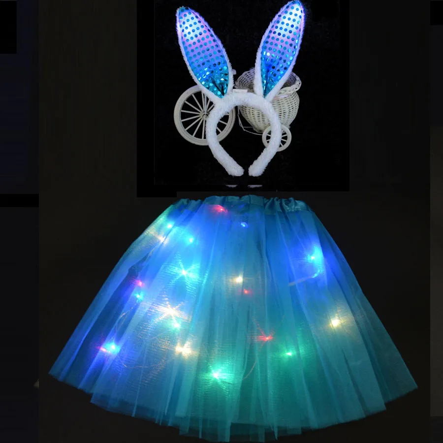 Kids Girls Princess LED Glowing Light Tutu Dresses Children Clothing Headband Crown Rabbit Bunny Costume cosplay Birthday Party|Костюмы для