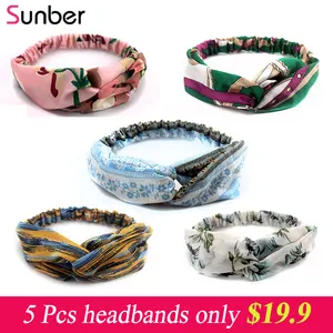 Sunber 5 pcs Women Headband Cross Top Knot Elastic Hair Bands Soft Solid Color Girls Hairband Only $19.9