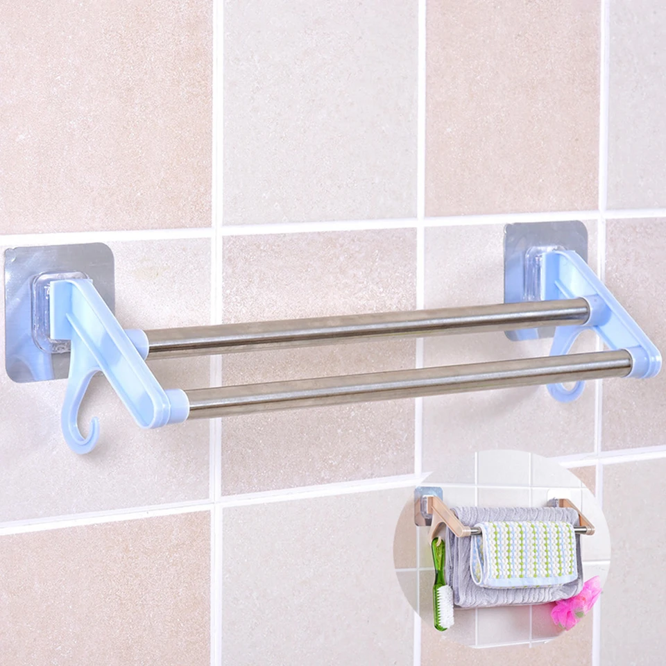 

Bathroom Towel Holder Wall Kitchen Bathroom Adhesive Towel Storage Hanging Hanger Mount Rack