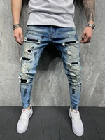 european and american new style mens self cultivation ripped feet pants new style mens paint denim mens pants