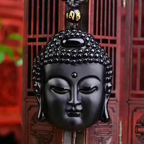 Натуральный черный обсидиан буддийский кулон бусины ожерелье модные