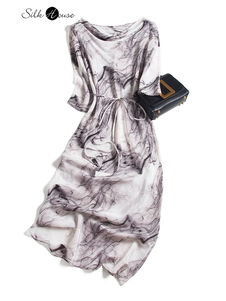 

Женское длинное платье из шелка тутового шелкопряда с принтом Halo, привлекательное трехмерное платье из шелка тутового шелкопряда с широким...