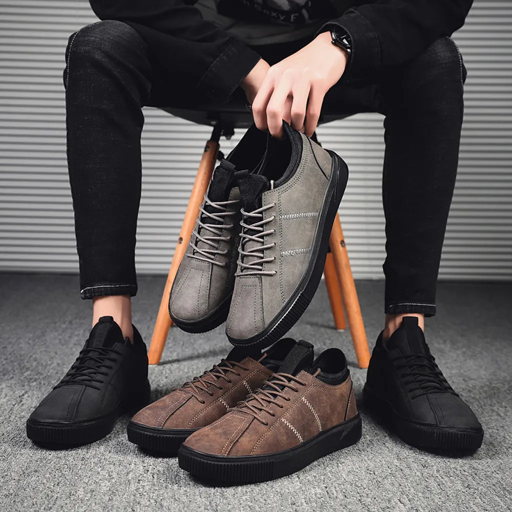 Кроссовки мужские из искусственной кожи низкие на шнуровке повседневная обувь