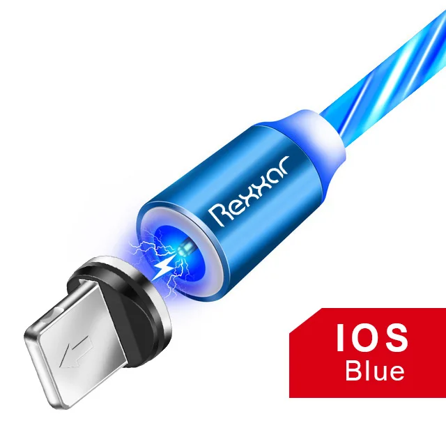 For iphone Blue Rexxar Магнитный кабель type C Micro USB светодиодный магнитный usb-кабель для зарядки для Apple IPhone X 7 8 6 Xs Max XR samsung s9 Xiaomi шнур - Цвет: For iphone Blue