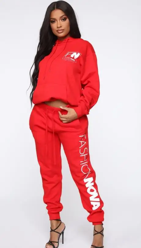 Красный Спортивный и Модный повседневный костюм из двух предметов на флисе для женщин хит - Цвет: Красный