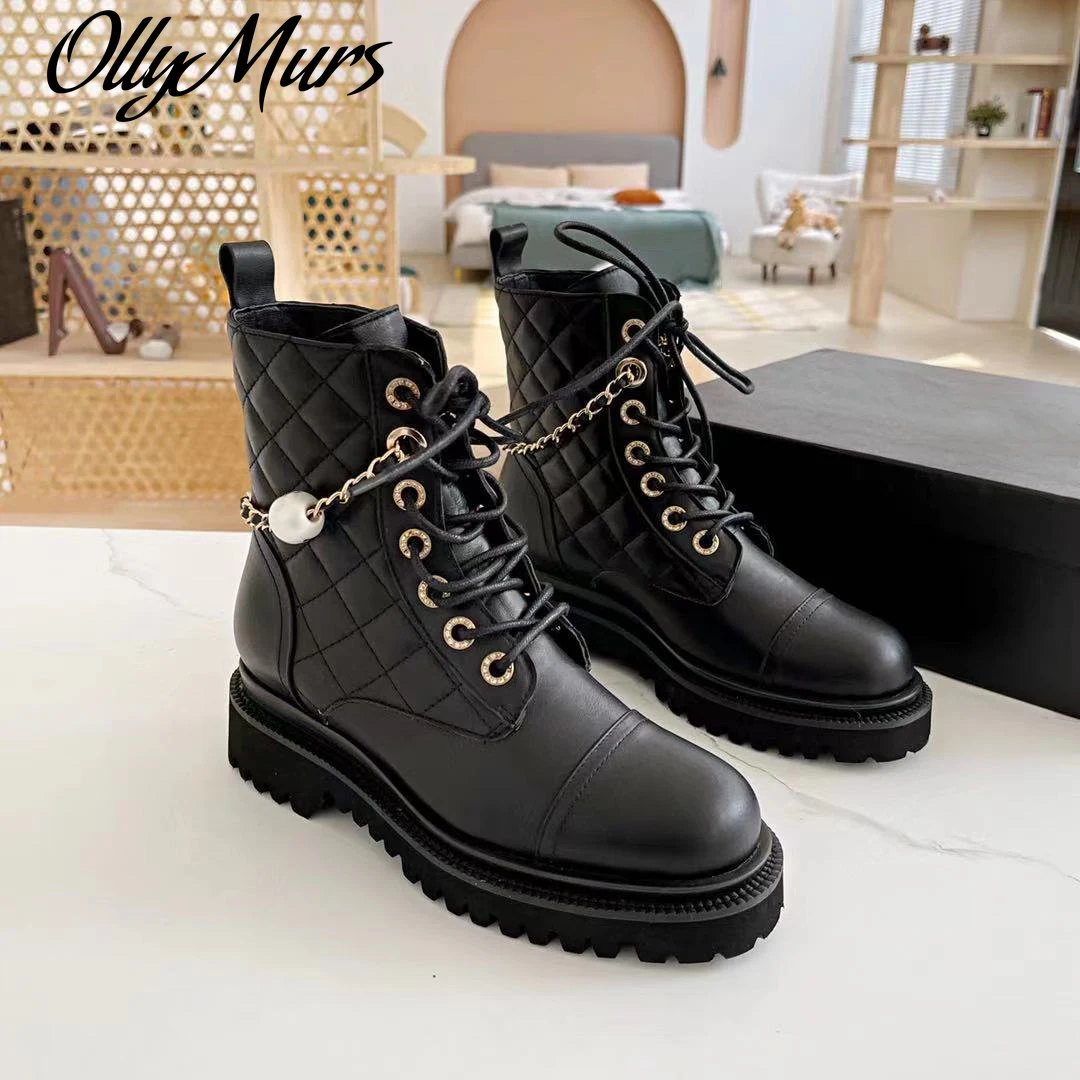 

Ollymurs Hot Brand Mixed Color Women Ankle Boots Fashion Female Lace Up Flats Luxury Design Autumn Winter Warm Ladi