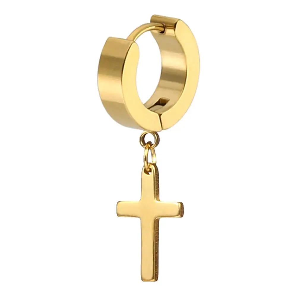 Панк серьги гвоздики круглый крест Huggie мужские маленький распятие манжеты из