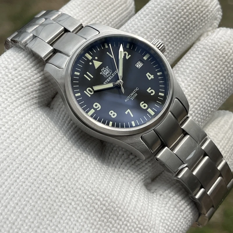 STEELDIVE NH35 пилота часы 200 м Водонепроницаемый Diver механические для Для мужчин