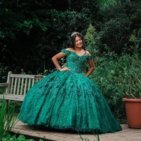 green ball gown quinceanera dresses sweetheart beading sequin tulle floor length corset evening skirt vestidos de 15 a%c3%b1os