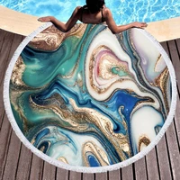 bath towel round beach towel marble digital printing beach blanket polyester fiber towel absorbent can be customized