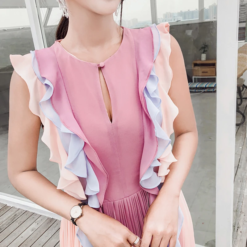 Женское длинное Плиссированное Платье шифоновое платье макси без рукавов в