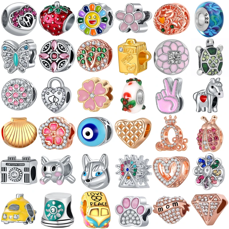 

Fashion Crystal Windmill Beads Fit Original Pandora Charms Bracelets Paw Print Love Heart Beads for Women DIY Jewelry Making