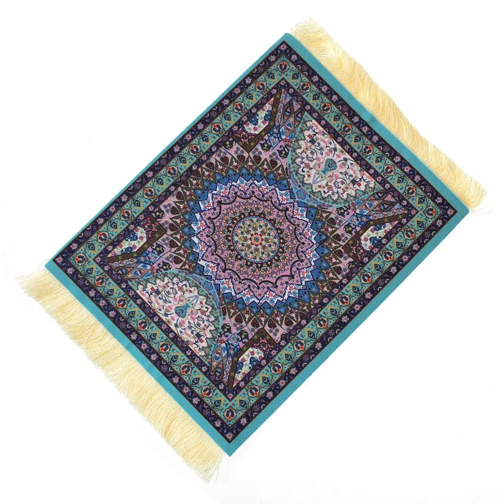 

MRGLZY Blue Persian Style Mini Woven Rug Mouse Pad Carpet Mousemat with Fringe