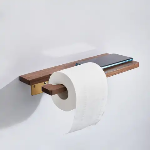 Держатель для туалетной бумаги SARIHOSY для ванной комнаты с полкой для хранения телефона, деревянный позолоченный держатель для рулона бумаги...