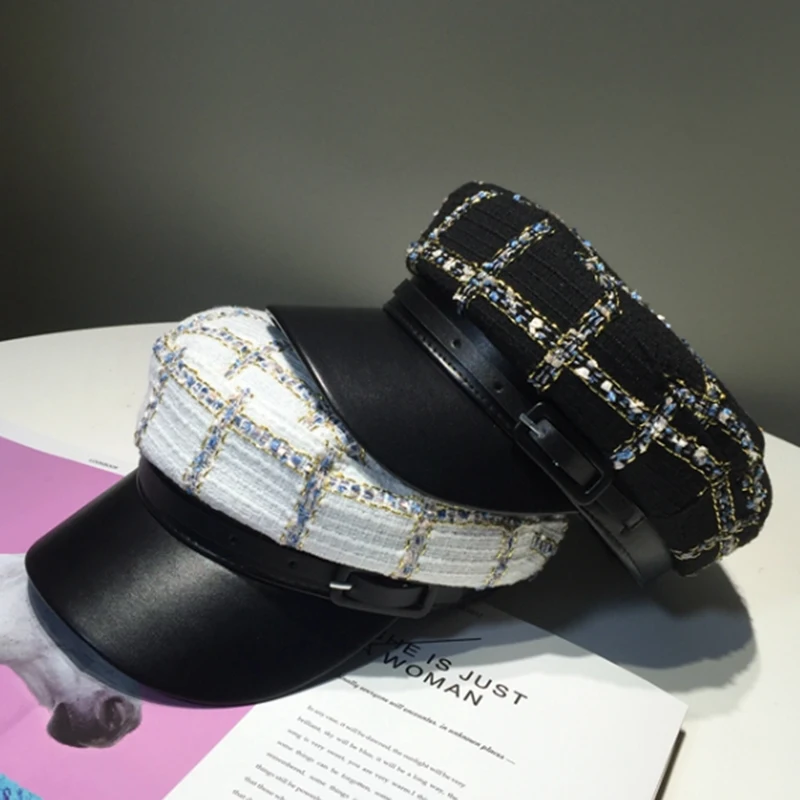 Женский клетчатый берет осенне-зимняя восьмиугольная кепка шапки стильный