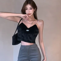 fashion women club tank tops solid color v neck letter sleevless camisoles crop top ladies summer tanks