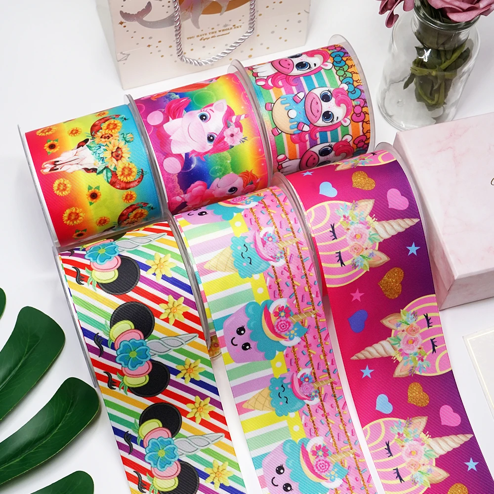 

DIY Cartoon Unicorn Printed Grosgrain Ribbon For Craft Supplies Sewing Accessories 5 Yards. 45262