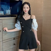 coigarsam women korean dress one piece summer new casual fashion short sleeve solid zipper v neck black dresses robe