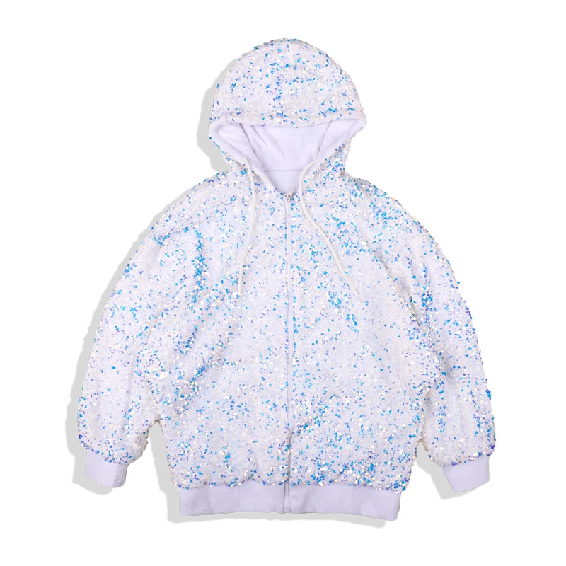 

Kids Sequins Hip Hop Costume Boy's Long Sleeve Coat White Set Girls Tops Pants Street Dance Performance Outfit Stage Wear BL5017