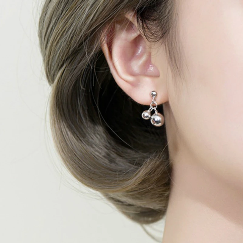 Серебряные круглые серьги-гвоздики с бусинами асимметричные серьги Т-образными