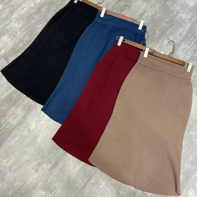 

2021 New Spring and Autumn Women's Casual Slim Women's Skirts Solid Color High Waist Stretch Women's Office Skirt Mid-length