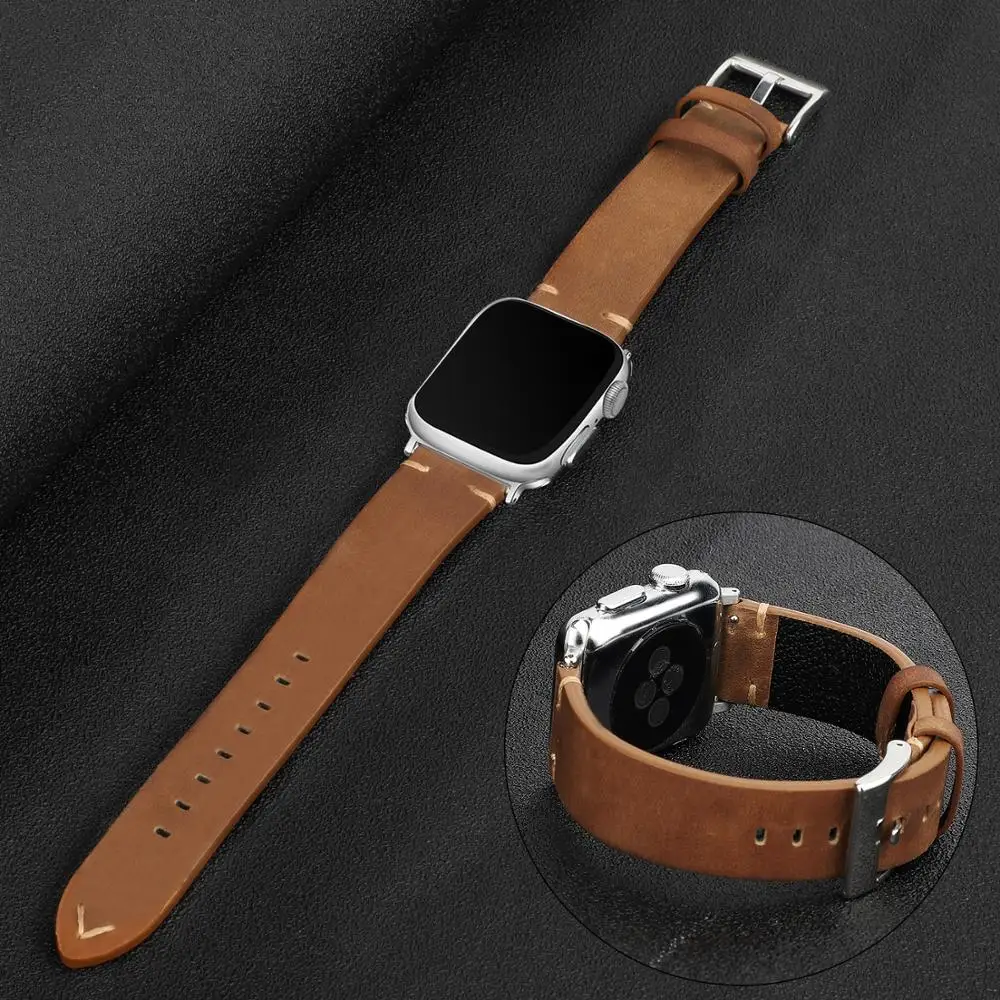 Ремешок для часов из натуральной кожи коричневый Apple Watch Series 4 3 2 1 38 42 мм