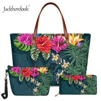 jackherelook female pu leather casual handle tops handbags set ladies hawaiian flowers pattern leather comestic bag money case
