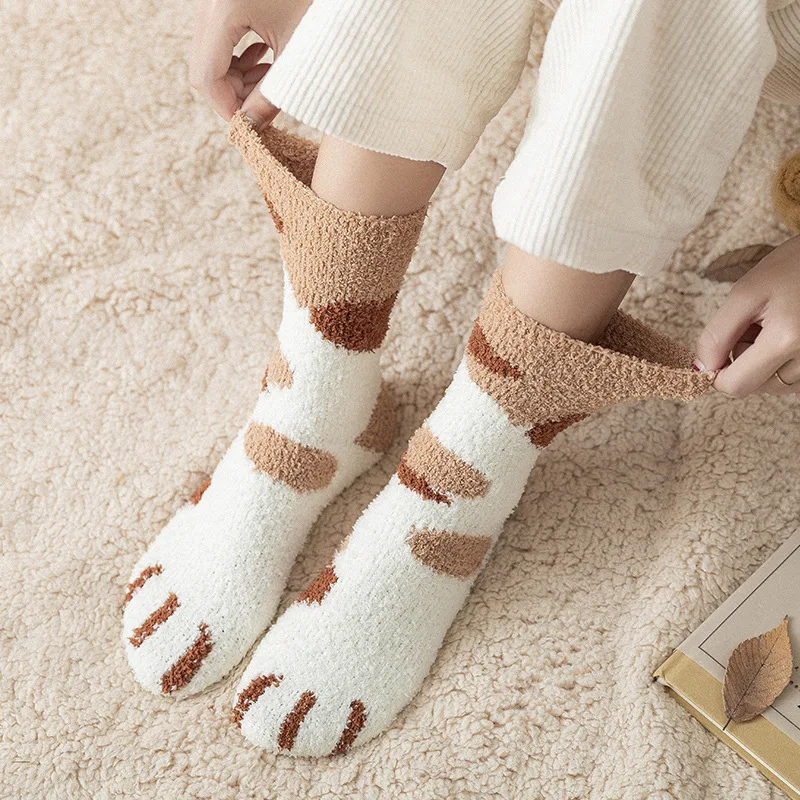 12 пар/компл. бархатные женские туфли-носки для девочек оптовая продажа осень-зима кошка носочки с рисунком когтей толстые детские носки на з... от AliExpress WW