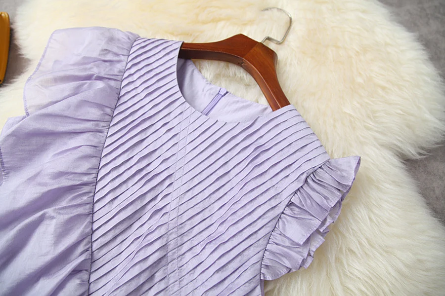 

Europe and the United States women's clothing New Summer 2021 Sleeveless ruffled round collar Fashionable purple dress