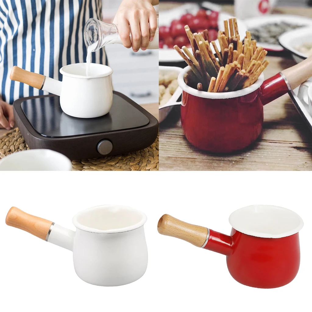 

Small Milk Pan With Wooden Handle Non-Sti Pot Saucepan 550ml