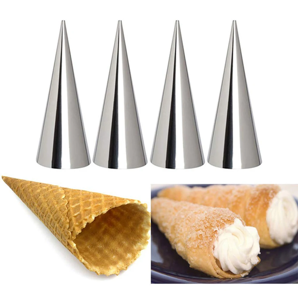 

5PCS Horn Shape Ice Cream Crispy Mold Stainless Large Screw Croissant Tool Horns Shape Baking Pastry Bag Cones Shape Baking Tool