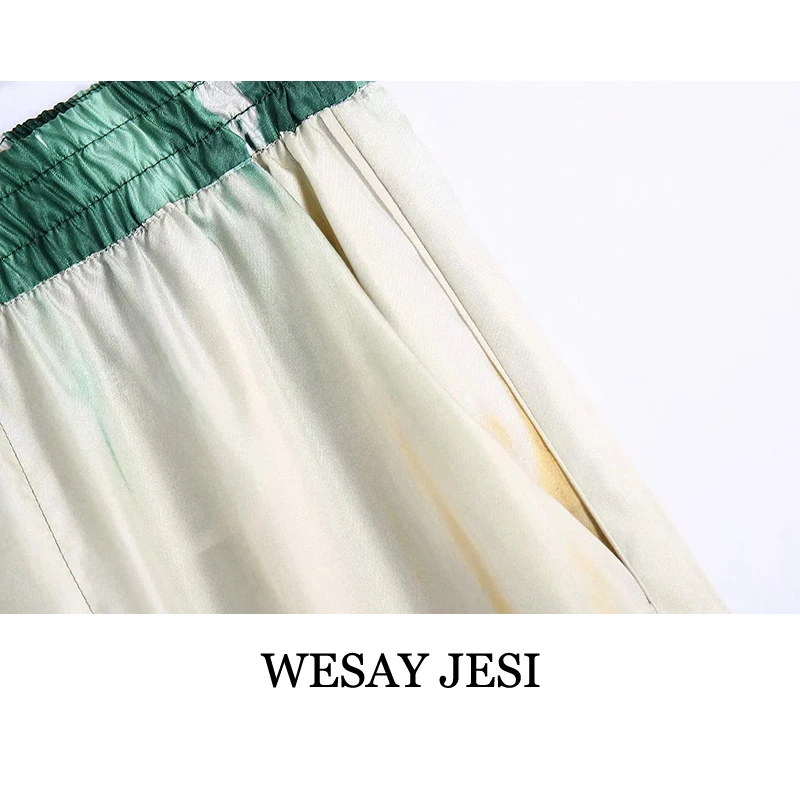 

WESAY JESI 2021 Summer Pants For Women High-Waist Pants Chic Tie Dye Elastic Waist Fashion Pocket Casual Loose Wide Leg Trousers